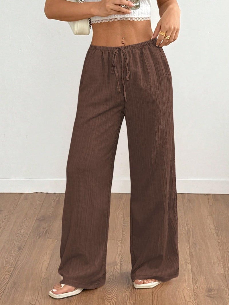 MakeMeChic Women's Casual Wide Leg Pants Summer Beach Palazzo Pants Brown Medium - Image 5