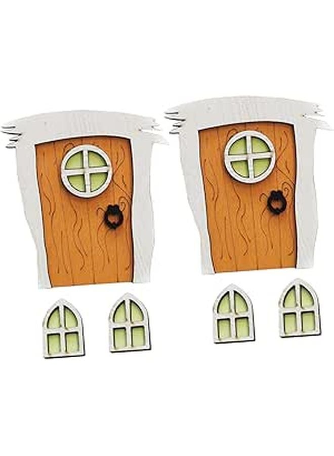 Fairy Garden Decor Set Wooden Door Window Model Fluorescent Outdoor Statue - Image 1