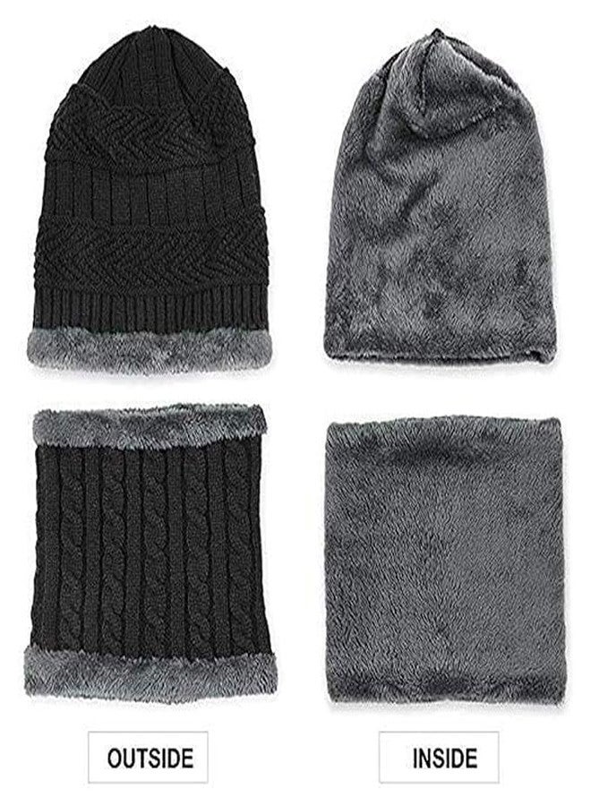 BRIGHTZONE Kandid Wool Beanie Cap & Muffler for Mens & Women | Winter Cap for Men | Soft Woolen Muffler & Cap for Men & Women Black - Image 4