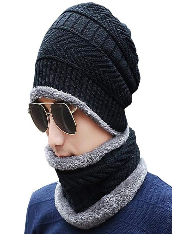 BRIGHTZONE Kandid Wool Beanie Cap & Muffler for Mens & Women | Winter Cap for Men | Soft Woolen Muffler & Cap for Men & Women Black - Image 1