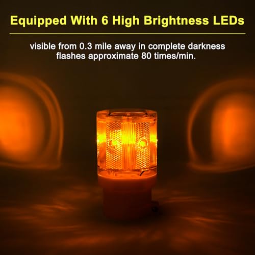 Aolyty LED Solar Strobe Warning Light Flashing Construction Safety Road Barricade Traffic Automatic Vehicle Signal Beacon Lamp Waterproof Automatically Turn on (Yellow) - Image 2