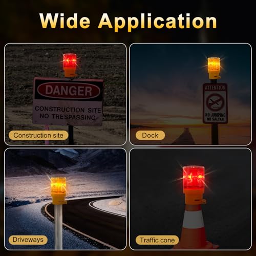 Aolyty LED Solar Strobe Warning Light Flashing Construction Safety Road Barricade Traffic Automatic Vehicle Signal Beacon Lamp Waterproof Automatically Turn on (Yellow) - Image 5