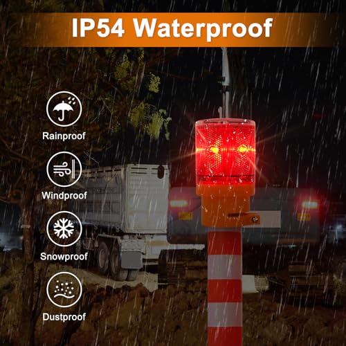 Aolyty LED Solar Strobe Warning Light Flashing Construction Safety Road Barricade Traffic Automatic Vehicle Signal Beacon Lamp Waterproof Automatically Turn on (Yellow) - Image 4