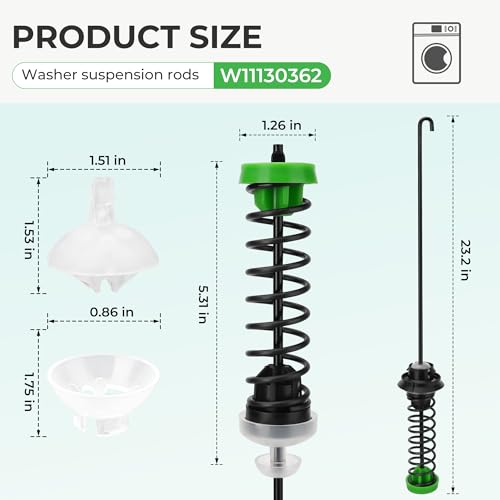 Funmit W11130362 WTW5000DW1 WTW5000DW2 WTW5000DW3 MVWC565FW1 Washer Suspension Rod Kit Replacement for Whirlpool Maytag Kenmore Crosley Washer - Replaces W10594080 W10735786 W10748956 W10780040 W10821710 - Image 2