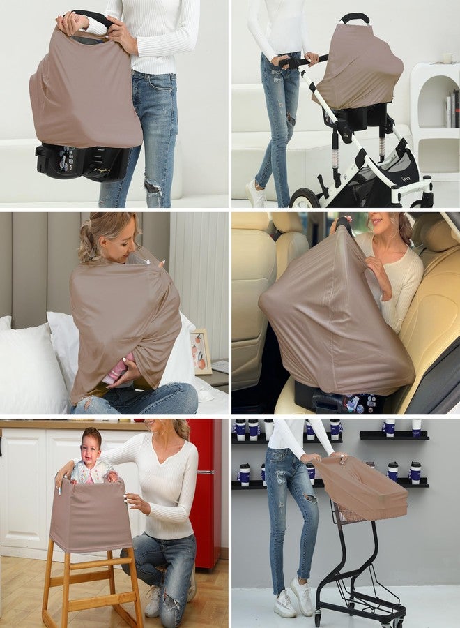 Meetjoy Breathable Car Seat Cover for Babies - Multi-Purpose Soft Rayon Nursing Cover for Breastfeeding, High Stretchy Infant Carseat Canopy, Stroller Cover (Smooth Rayon, Mocha Natural) - Image 5