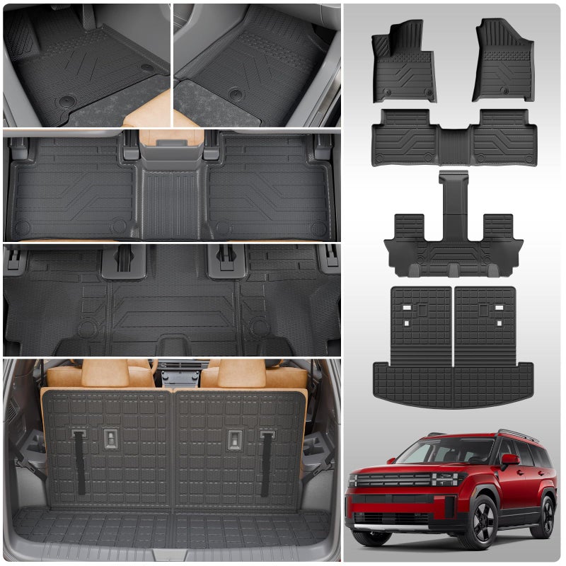 Thinzyou Floor Mats Compatible with 2024 2025 2026 Hyundai Santa Fe Cargo Liner Fit GasHybrid TPE All Weather Back Seat Cover Protector Santa Fe Accessories Trunk Mat with Backrest MatFloor Mats