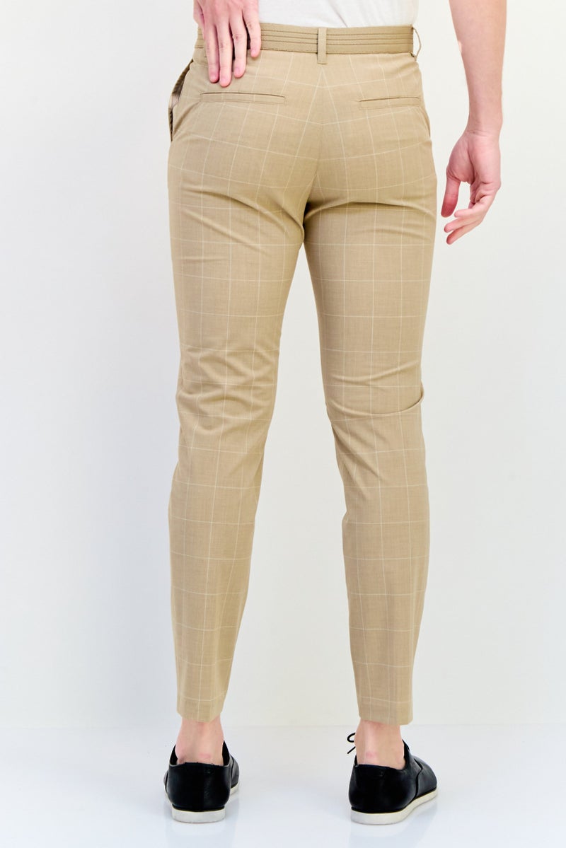 Celio Men Stretch Fit Checkered Stretchable Chino Pants, Beige  - Image 3