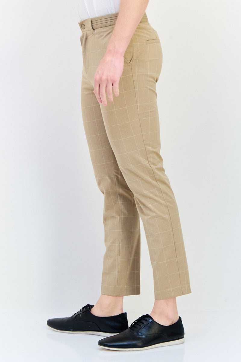 Celio Men Stretch Fit Checkered Stretchable Chino Pants, Beige - Image 4