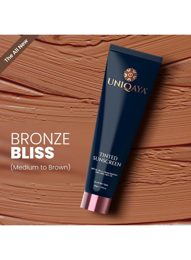 Uniqaya Tinted Sunscreen Spf 50 PA+++ | Sunscreen for Oily Skin & Dry Skin |Blue Light Protection No White Cast, Lightweight | Shade Bronze Bliss- Medium to Brown|50gm - Image 4