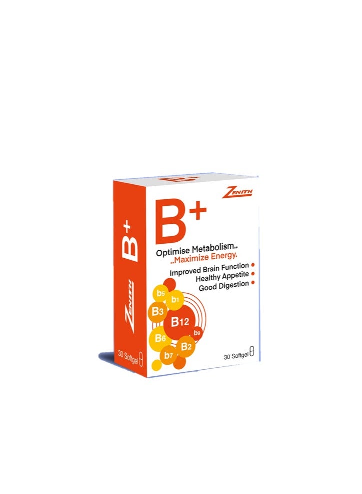 Zenith B Plus Supplement for Energy, Digestion & Brain Function 30 softgels - Image 2