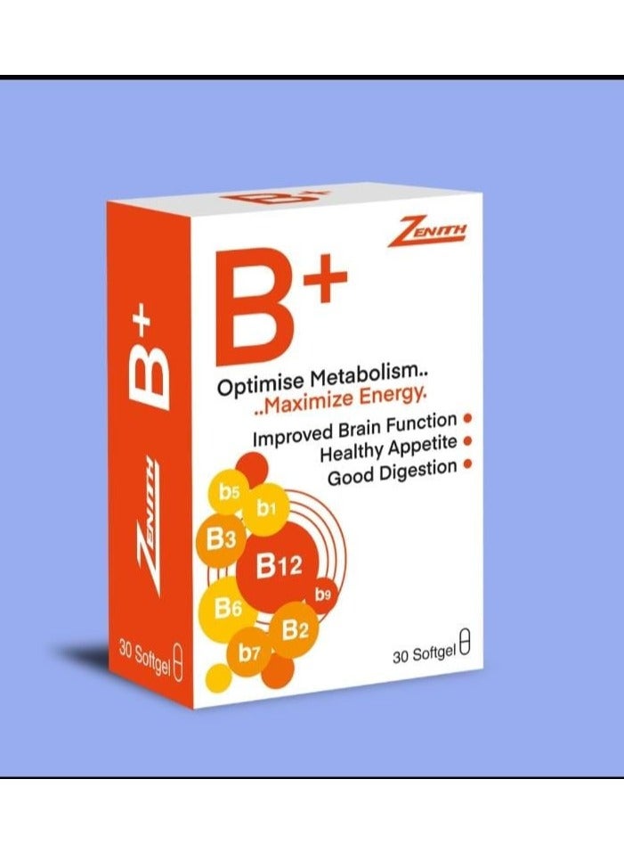 Zenith B Plus Supplement for Energy, Digestion & Brain Function 30 softgels - Image 1