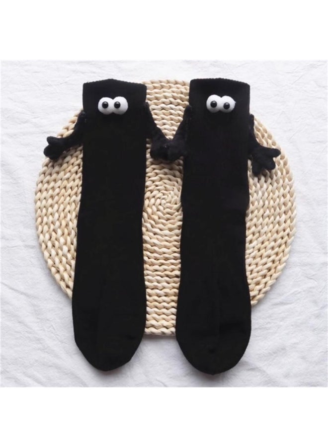 1 Pair Couple Socks Ins Fashion Funny Creative Magnetic Attraction Hands Black White Cartoon Eyes Couples Socks Hand in Hand