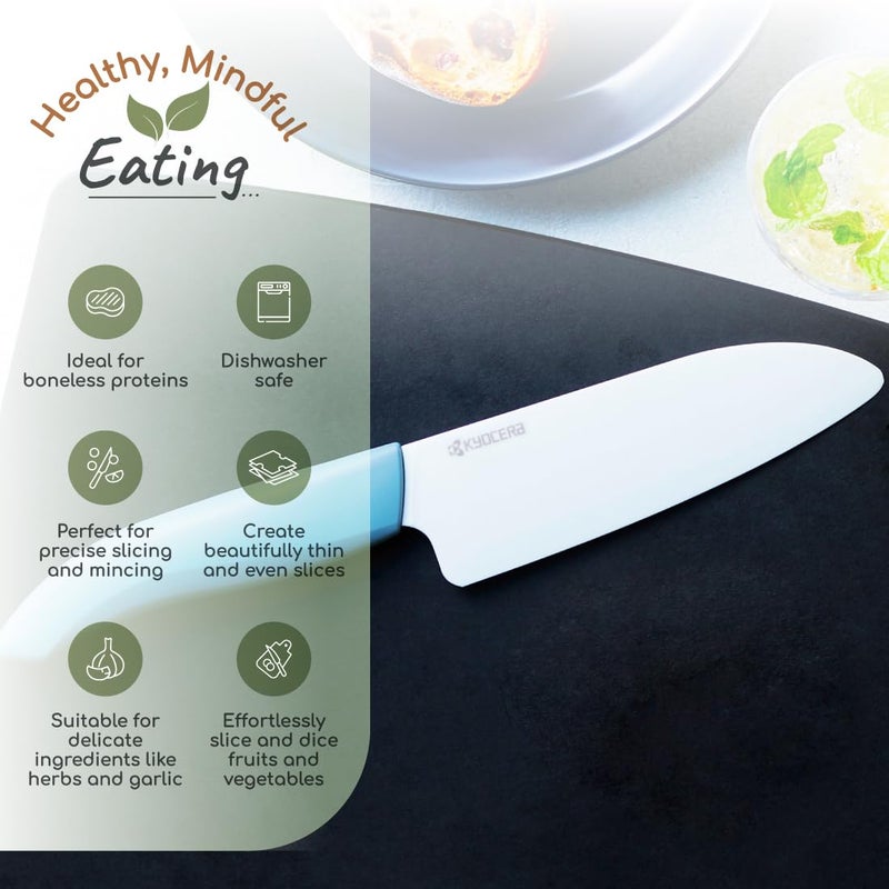 KYOCERA KYOCERA Revolution 2-Piece Ceramic Knife Set: Chef Knife For Your Cooking Needs, 5.5" Santoku and 4.5" Utility Knife, White Blades with Blue Handles, White/Blue  - Image 3
