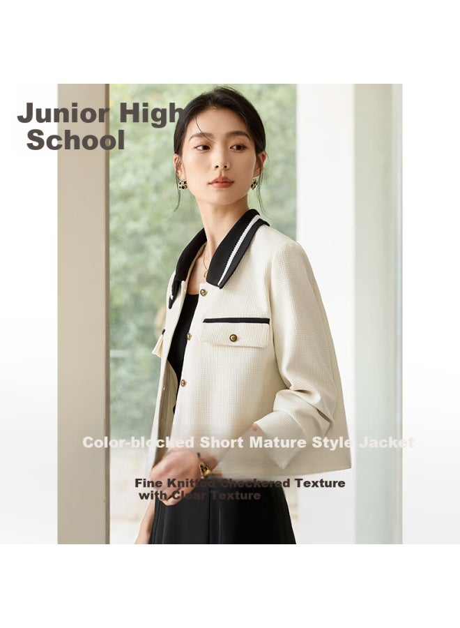 First Application Chushen Spring And Autumn Short Jacket Women'S Fashion Contrast Color Texture Fabric Commuter Short Jacket Top S143U3003 - Image 1
