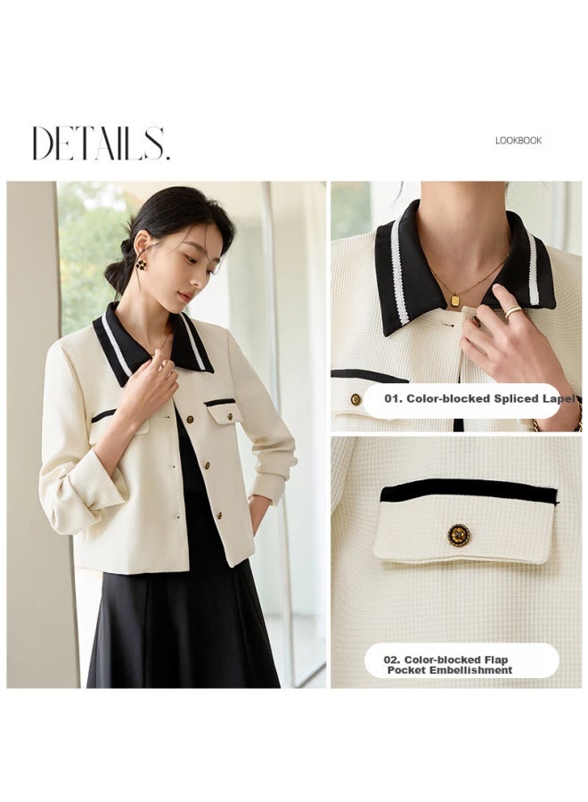 First Application Chushen Spring And Autumn Short Jacket Women'S Fashion Contrast Color Texture Fabric Commuter Short Jacket Top S143U3003 - Image 2