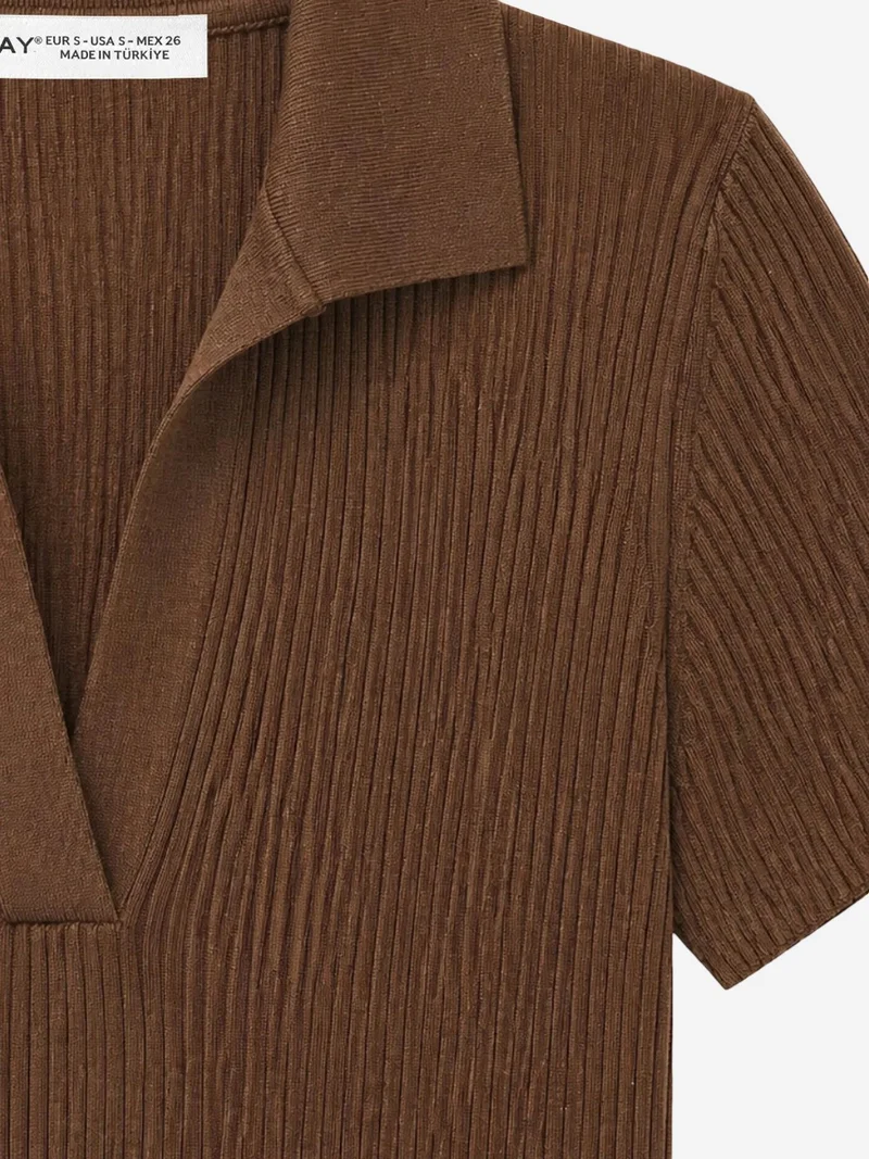 ميكسراي MIXRAY Ribbed Polo Collar Blouse