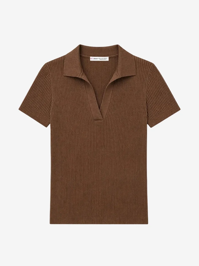 ميكسراي MIXRAY Ribbed Polo Collar Blouse