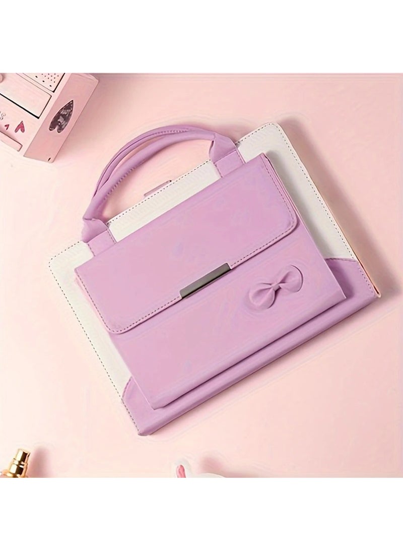 Hihonor Stylish Faux Leather Tablet Case - Flip Cover with Bowknot Handle, Multi-Angle Support, Durable 10.2/10.5 Tablet Protection, Smart Slim Handbag Leather Stand Cover with Auto Wake/Sleep Feature, Pink  - Image 1
