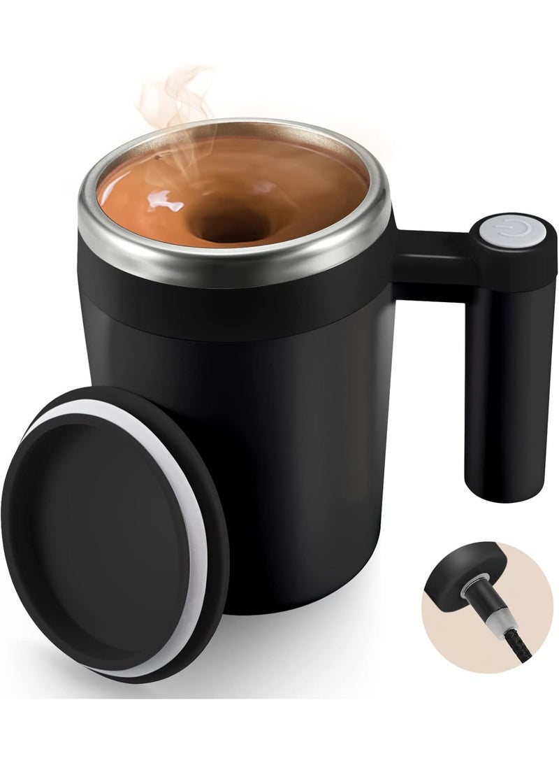 SYOSI Self Stirring Mug, Rechargeable Automatic Mixing Coffee Cup with Magnetic Stirrer and Spill Resistant Lid, Easy Blend for Coffee Milk Cocoa at Home Office Travel 13oz, Black - Image 1