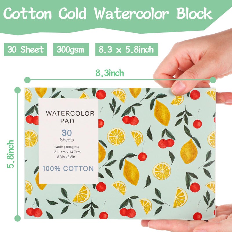 Prudiut 30 Sheets Watercolor Paper Pad, A5 (8.3 x 5.8) Cold Press Watercolor Paper, 140 lb/300 GSM Tearable Water Color Pad for Art Painting, Drawing, Mixed Media, Stocking Stuffers - Image 2