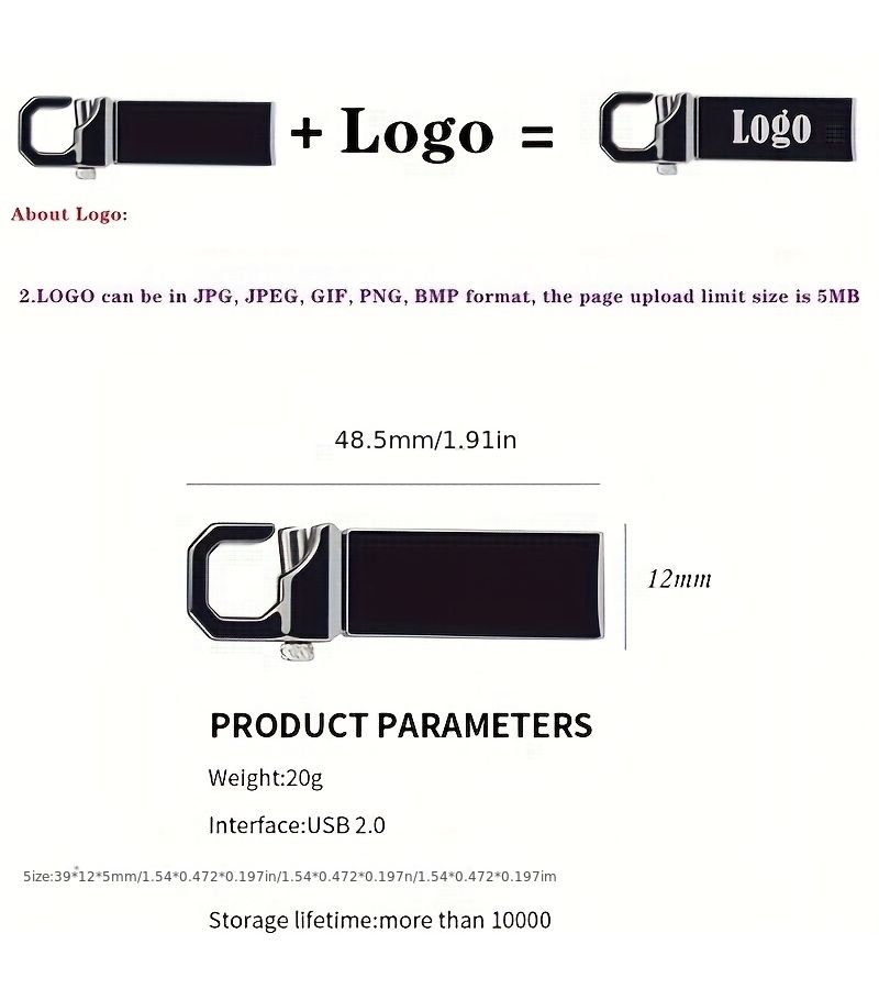 Custom Logo Metal USB 2.0 Flash Drive 4GB Black Keychain Pen Drive - Image 2