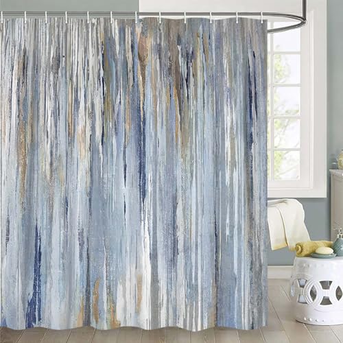 JAWO Abstract Shower Curtain Modern Shower Curtain Sets for Bathroom Gray Blue Aesthetic Stripe Pattern Contemporary Minimalist Painting Polyester Bathtub Curtains - Image 2
