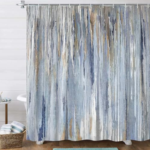 JAWO Abstract Shower Curtain Modern Shower Curtain Sets for Bathroom Gray Blue Aesthetic Stripe Pattern Contemporary Minimalist Painting Polyester Bathtub Curtains - Image 1
