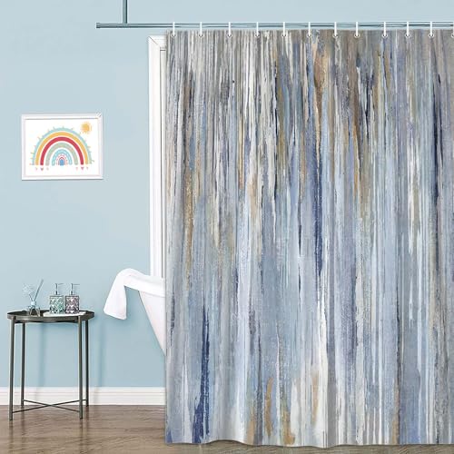 JAWO Abstract Shower Curtain Modern Shower Curtain Sets for Bathroom Gray Blue Aesthetic Stripe Pattern Contemporary Minimalist Painting Polyester Bathtub Curtains - Image 3