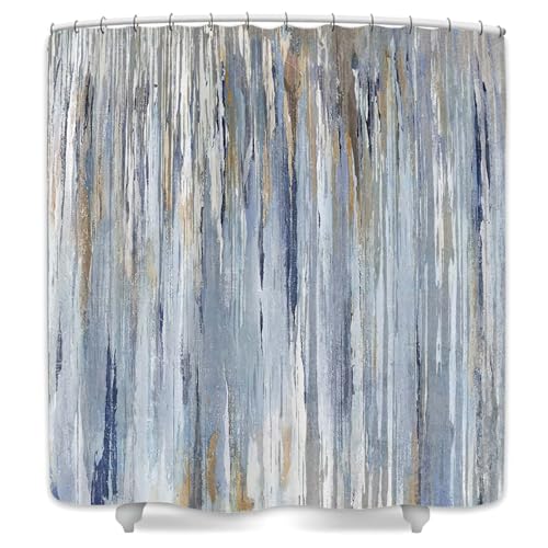 JAWO Abstract Shower Curtain Modern Shower Curtain Sets for Bathroom Gray Blue Aesthetic Stripe Pattern Contemporary Minimalist Painting Polyester Bathtub Curtains - Image 4