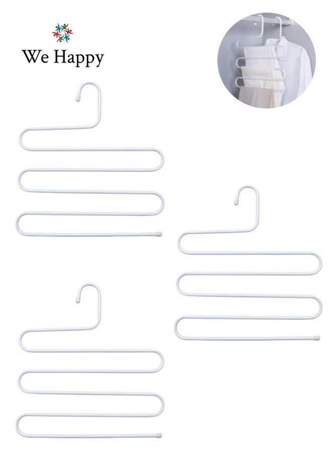 We Happy S Shape Clothes Hanger, 5 layers Pants Ties Multipurpose Stainless Steel Storage Space Saving Organizer, White (Pack of 3) - Image 1