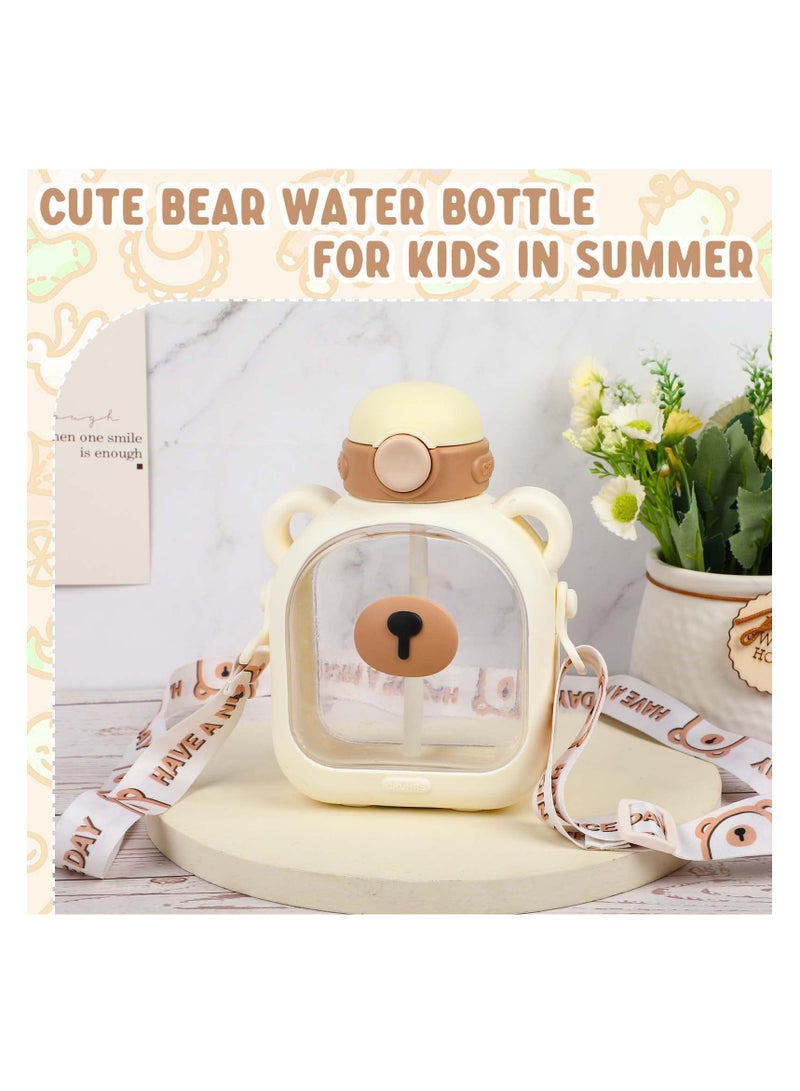 SYOSI SYOSI, Kawaii Bear Straw Water Bottle with Shoulder Strap, Leak-proof Cute Water Bottles and Kawaii Stickers - Image 3