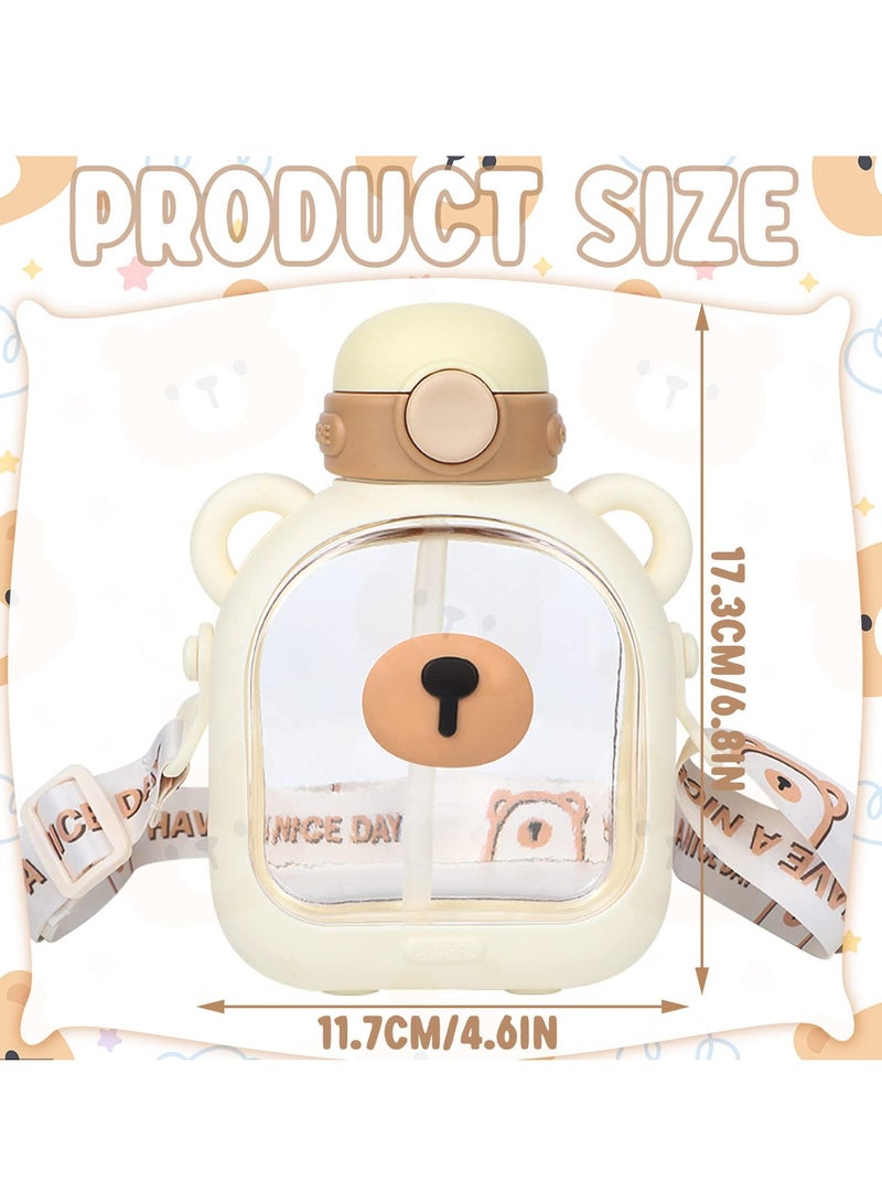 SYOSI SYOSI, Kawaii Bear Straw Water Bottle with Shoulder Strap, Leak-proof Cute Water Bottles and Kawaii Stickers - Image 2
