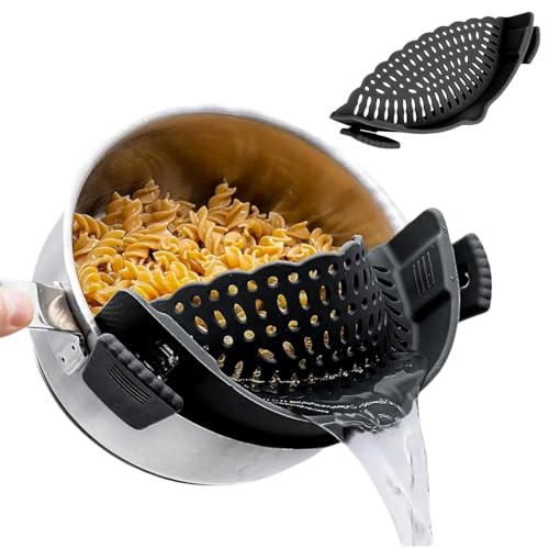 liboyixi Clip On Strainer Silicone for All Pots and Pans, Pasta Strainer Clip on Food Strainer for Meat Vegetables Fruit Silicone Kitchen Colander (Black) - Image 1