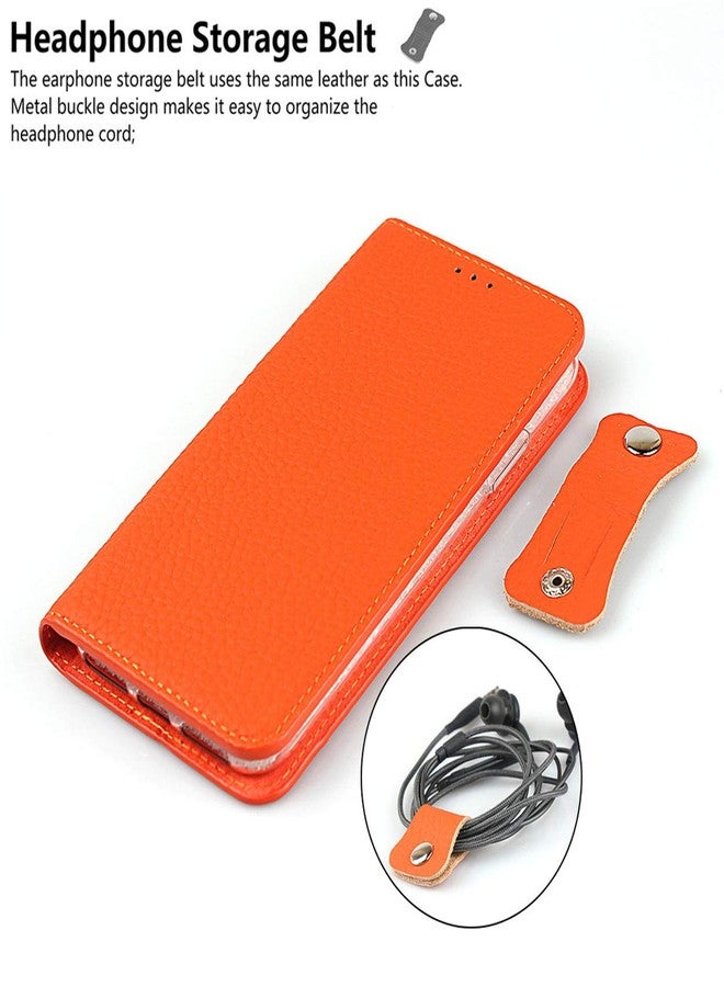 iCoverCase Genuine Leather Wallet Case for iPhone Xs Max with Wrist Strap, Card Holder, Magnetic Closure, Kickstand (Orange) - Image 4