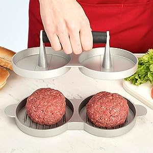 PERDANT PERDANT Burger Press NonStick Aluminum Burger Patty Maker Double Burger Press Meat Pie Mold with Wooden Handle for Fast Food Restaurants Grill Press Kitchen Dining  - Image 3