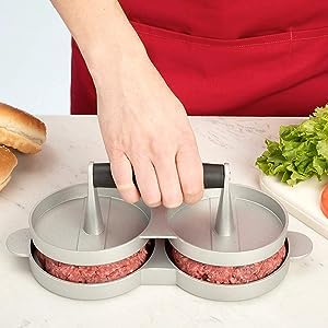 PERDANT PERDANT Burger Press NonStick Aluminum Burger Patty Maker Double Burger Press Meat Pie Mold with Wooden Handle for Fast Food Restaurants Grill Press Kitchen Dining  - Image 4