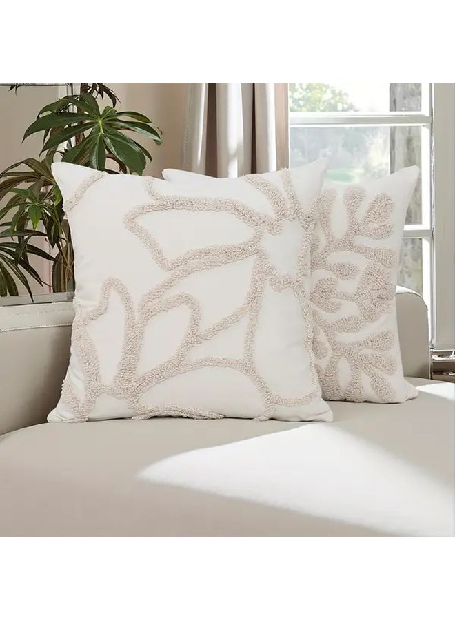 Ivory Floral Outline Embroidered Throw Pillow Cover 17 72 X 17 72 Inch Decorative Cushion Case - Image 1