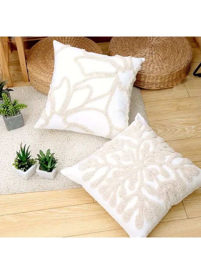 Ivory Floral Outline Embroidered Throw Pillow Cover 17 72 X 17 72 Inch Decorative Cushion Case - Image 2