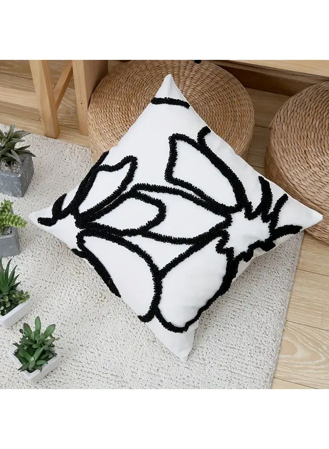 Ivory Floral Outline Embroidered Throw Pillow Cover 17 72 X 17 72 Inch Decorative Cushion Case - Image 4