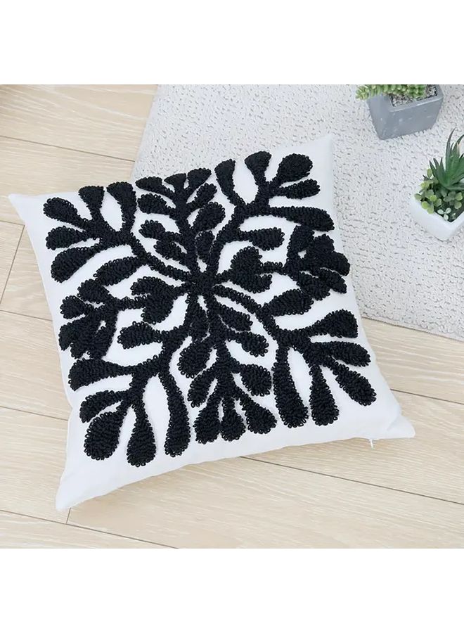 Ivory Floral Outline Embroidered Throw Pillow Cover 17 72 X 17 72 Inch Decorative Cushion Case - Image 5
