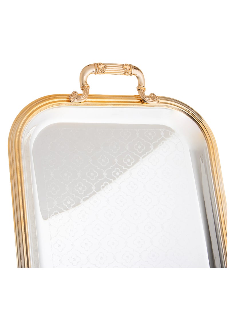 Rectangular metal serving tray set silver and gold