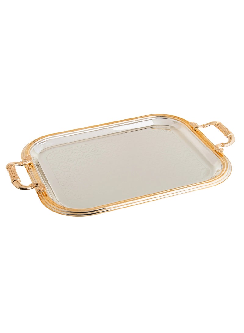 Rectangular metal serving tray set silver and gold