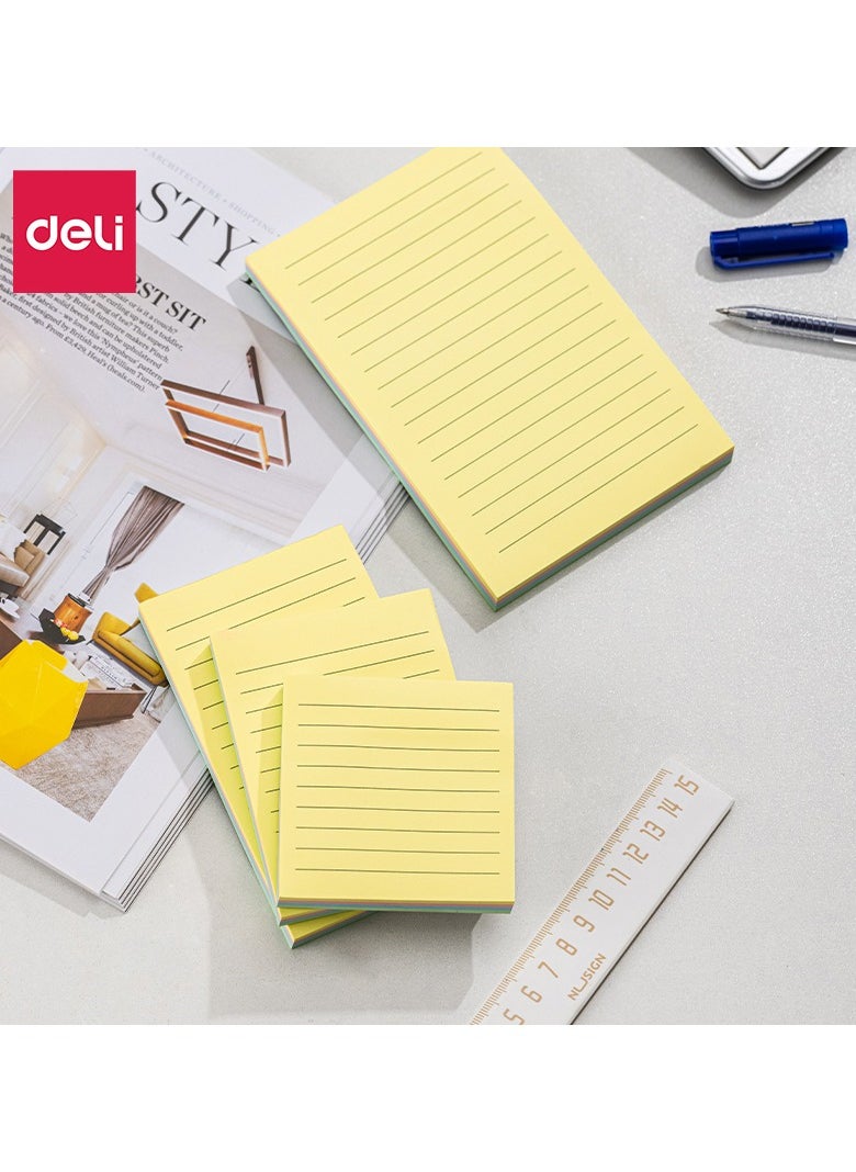 Deli Deli EA047 STICK UP 9-Line Sticky Notes 1 piece, 75gsm Paper, 76×126mm, Pink, Yellow, Blue, Green, 100 Sheets (4 Pads, 25 Sheets Each), To-Do List, Easy to Remove, Assorted  - Image 2
