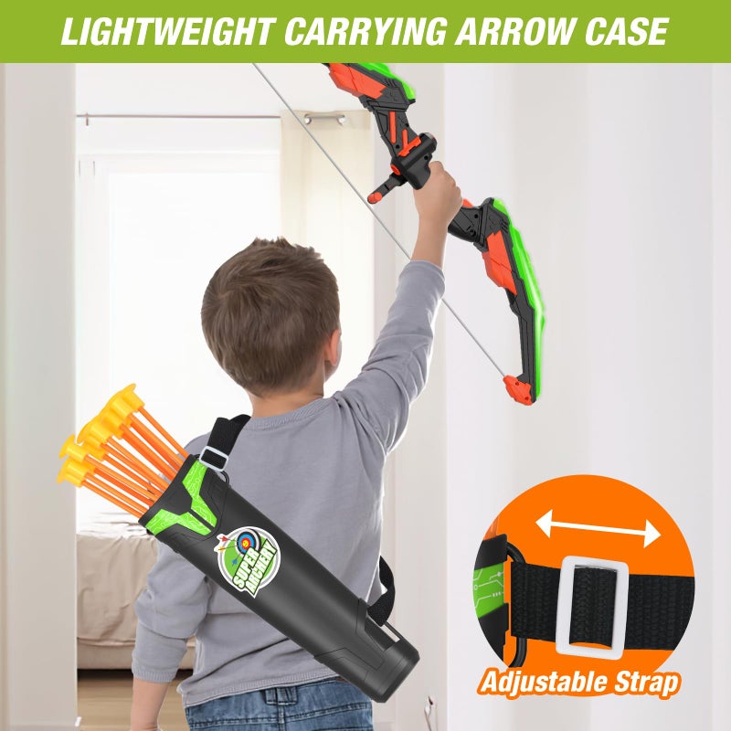 HYES Bow and Arrow for Kids, LED Light Up Archery Set with 12 Suction Cup Arrows, 1 Standing Target, 3 Score Targets & 1 Quiver, Indoor Outdoor Sport Gifts for Boys Girls Ages 4-12, Green - Image 5