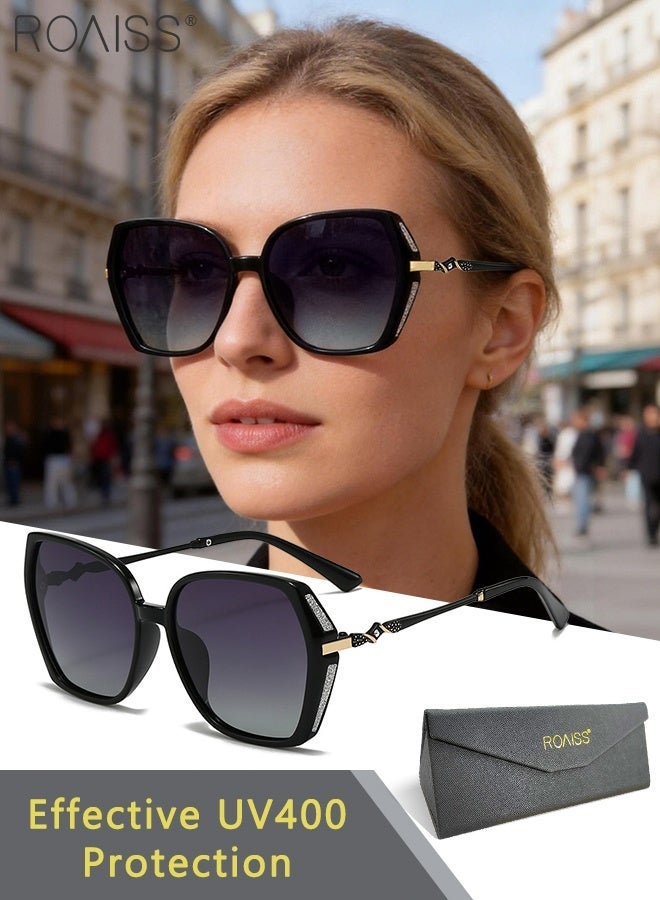 رويس نظارات شمسية أنيقة مستقطبة، بتصميم عصري، ونمط ريترو مستوحى من أزياء الشارع، مضادة للوهج، عدسات متدرجة، حماية من الأشعة فوق البنفسجية 400، مناسبة للنساء، مثالية للتسوق والحفلات والسفر، مع حافظة للنظارات. - Image 1