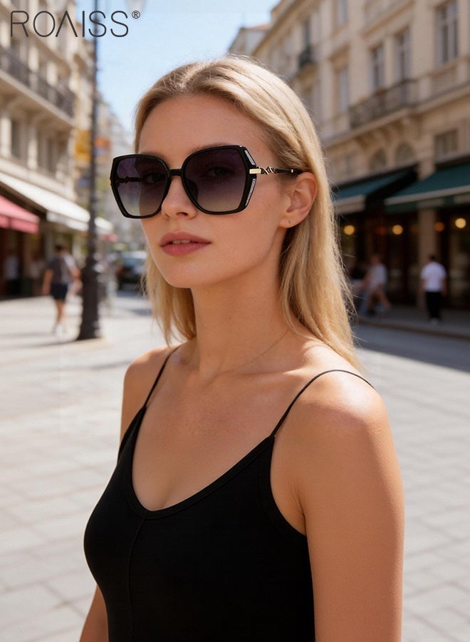رويس نظارات شمسية أنيقة مستقطبة، بتصميم عصري، ونمط ريترو مستوحى من أزياء الشارع، مضادة للوهج، عدسات متدرجة، حماية من الأشعة فوق البنفسجية 400، مناسبة للنساء، مثالية للتسوق والحفلات والسفر، مع حافظة للنظارات. - Image 2