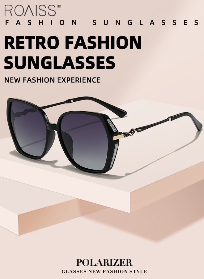 رويس نظارات شمسية أنيقة مستقطبة، بتصميم عصري، ونمط ريترو مستوحى من أزياء الشارع، مضادة للوهج، عدسات متدرجة، حماية من الأشعة فوق البنفسجية 400، مناسبة للنساء، مثالية للتسوق والحفلات والسفر، مع حافظة للنظارات. - Image 3