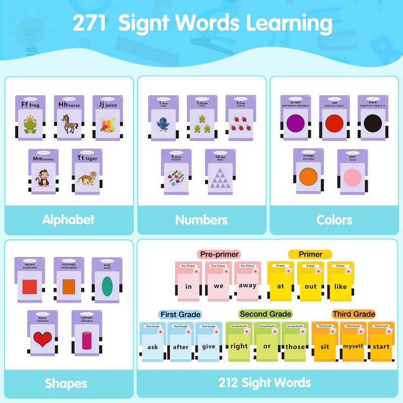 QuTZ Talking Flash Cards,ABC Learning for Toddlers 2-4, Autism Toys, Speech Therapy Toys, Educational Words Flash Cards Kindergarten for Boys and Girls, 272 Sight Words - Image 2