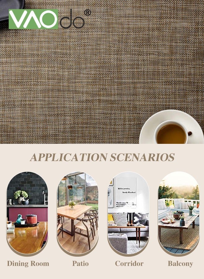 فاو دو طقم مفارش صحون ومفارش مائدة مكون من 7 قطع، مفارش مائدة منسوجة من الفينيل المتشابك، بياضات مائدة طعام قابلة للمسح، مقاومة للزيت والبقع، مفارش صحون*6 قطع، مفرش مائدة*1 قطعة - Image 5