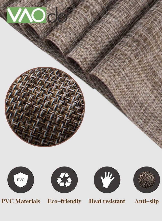 فاو دو طقم مفارش صحون ومفارش مائدة مكون من 7 قطع، مفارش مائدة منسوجة من الفينيل المتشابك، بياضات مائدة طعام قابلة للمسح، مقاومة للزيت والبقع، مفارش صحون*6 قطع، مفرش مائدة*1 قطعة - Image 3